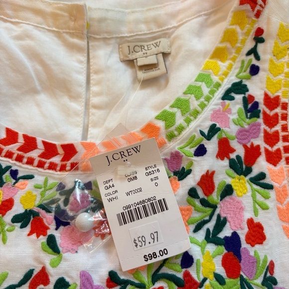 J.Crew White Embroidered 100% Linen Dress | Size 0 | NWT Vacation Boho Resort - Picture 4 of 10